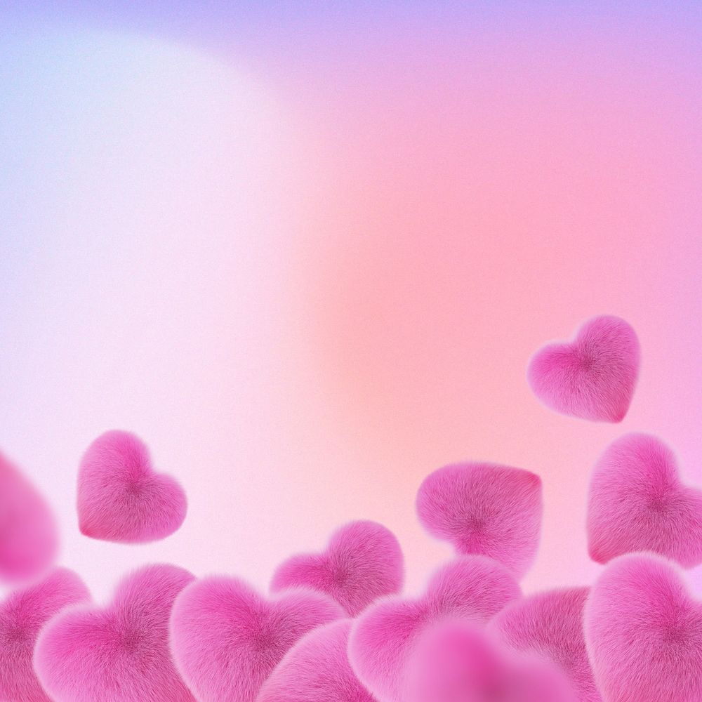 Aesthetic pink gradient background, furry hearts border