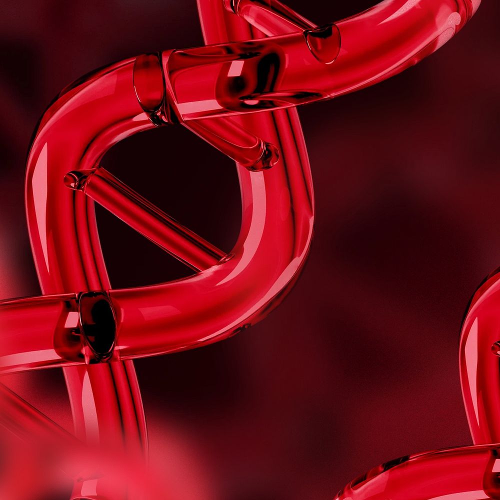 3D red science background, DNA double helix remix