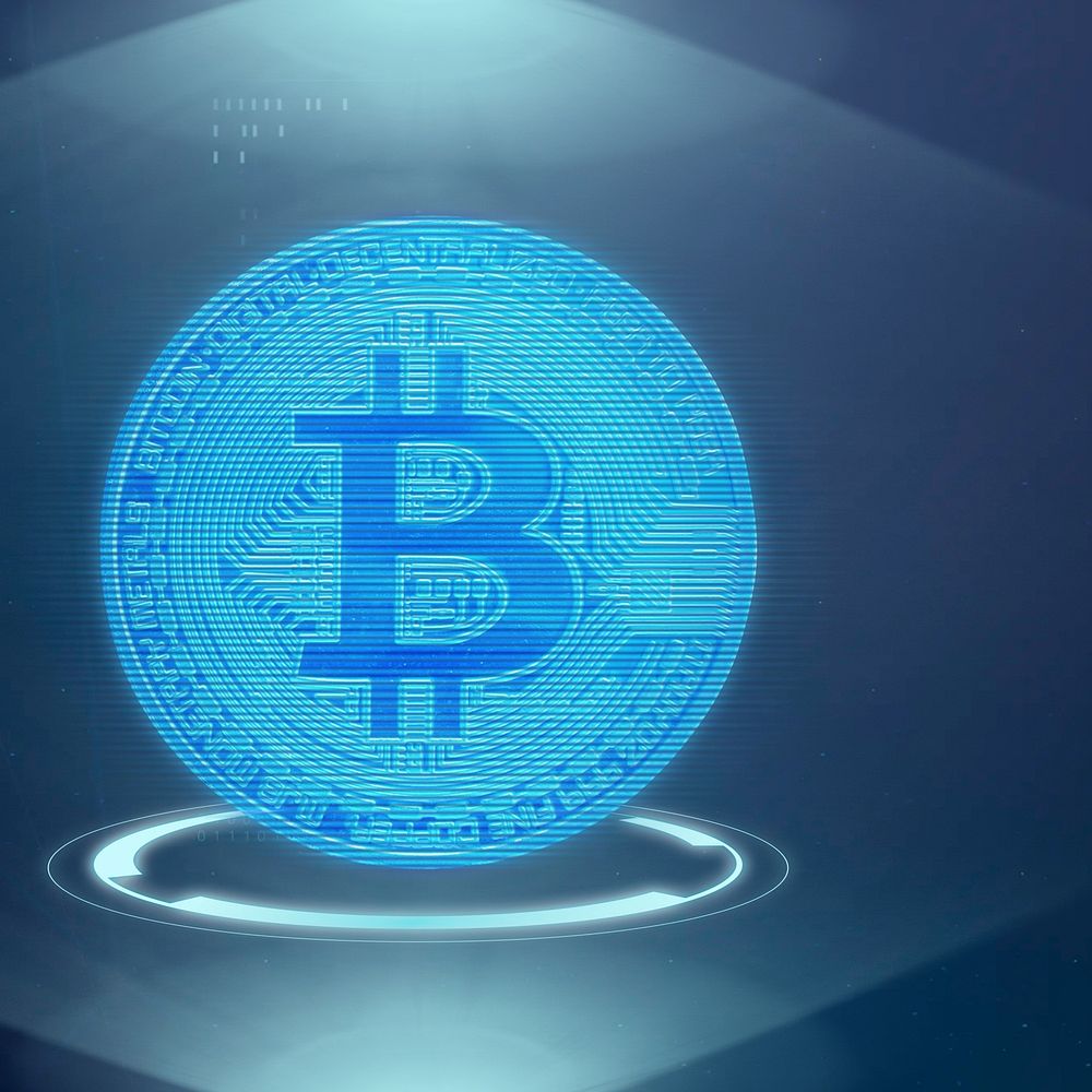 Blue bitcoin, background digital currency