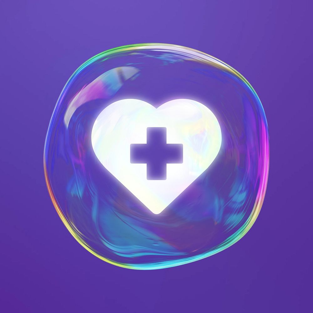 Bubble medical heart icon, health & wellness