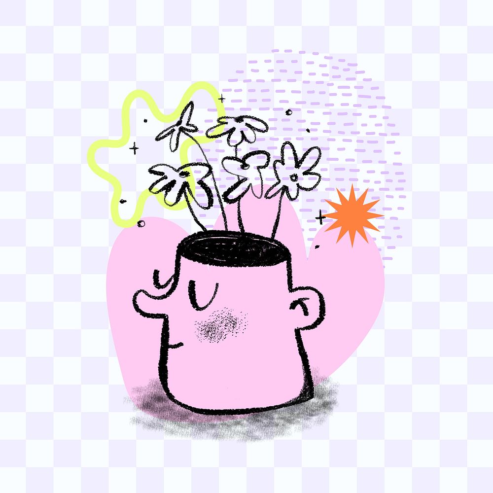 Self-growth doodle, head growing flowers