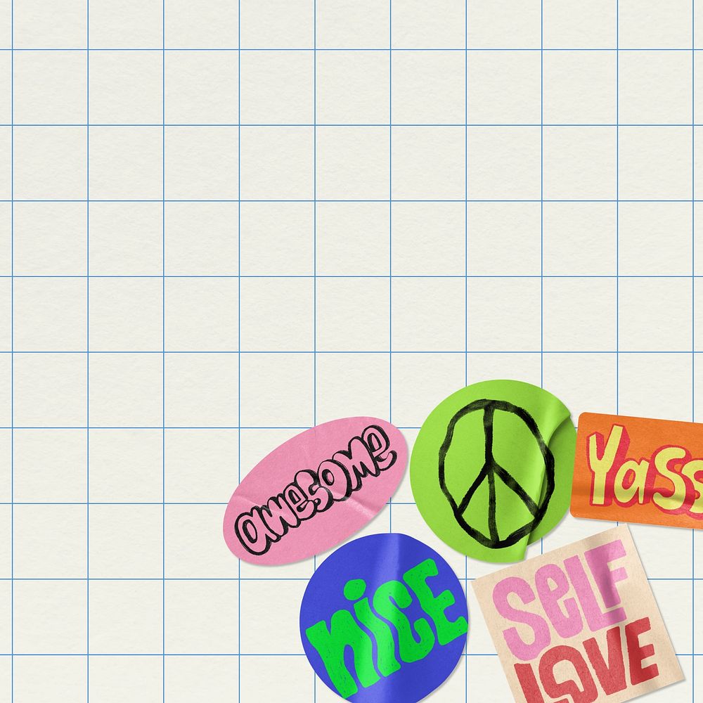 Self-love typography background, cute doodle badges