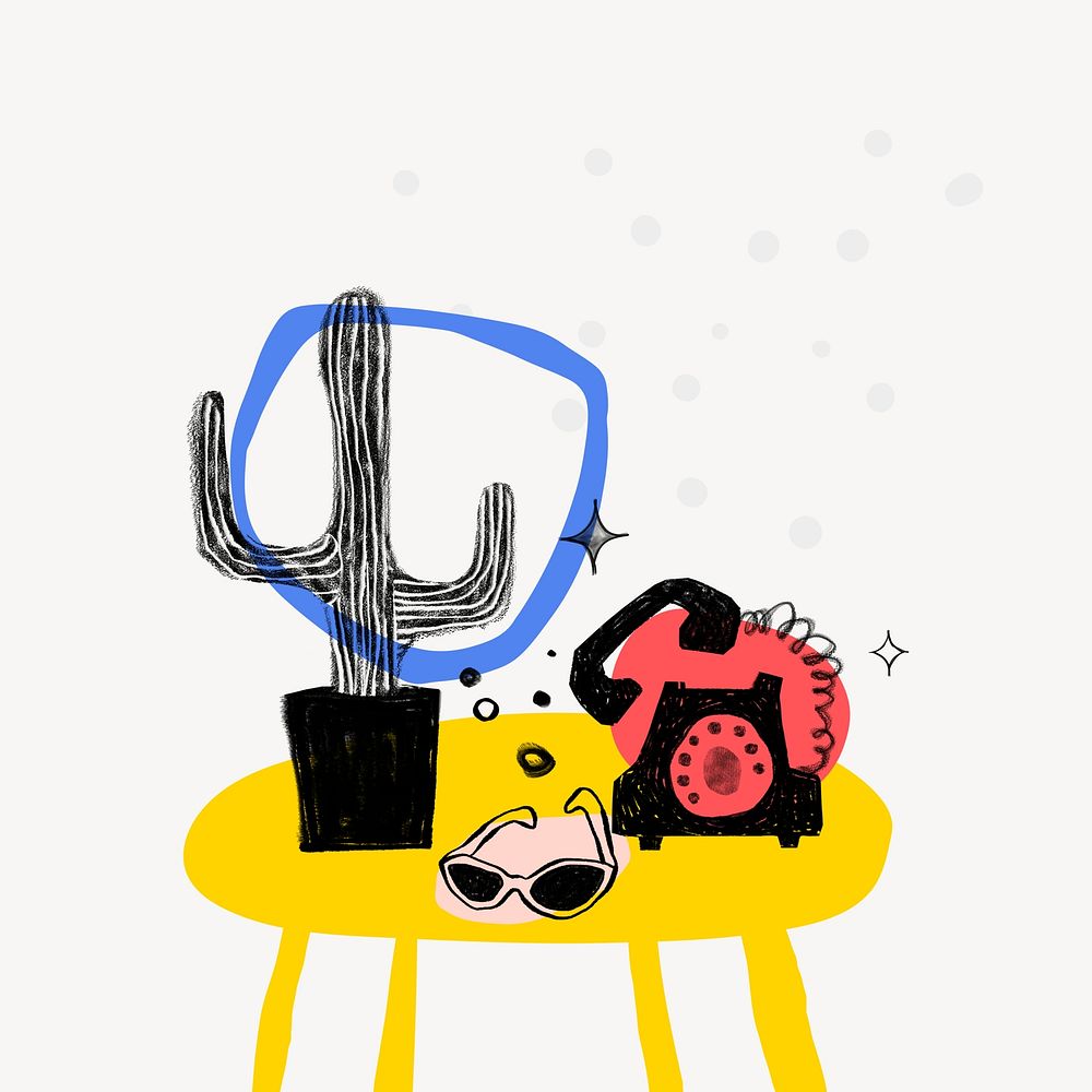 Cute cactus doodle background, gray design