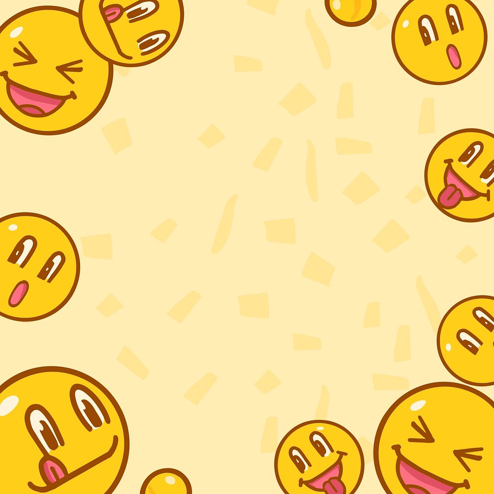 Yellow smiling emoticons background, facial expressions