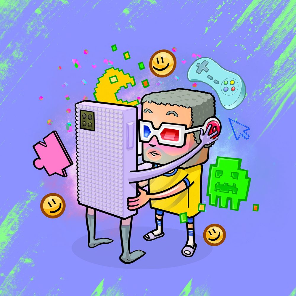 Man dancing with smartphone, gaming, entertainment illustration