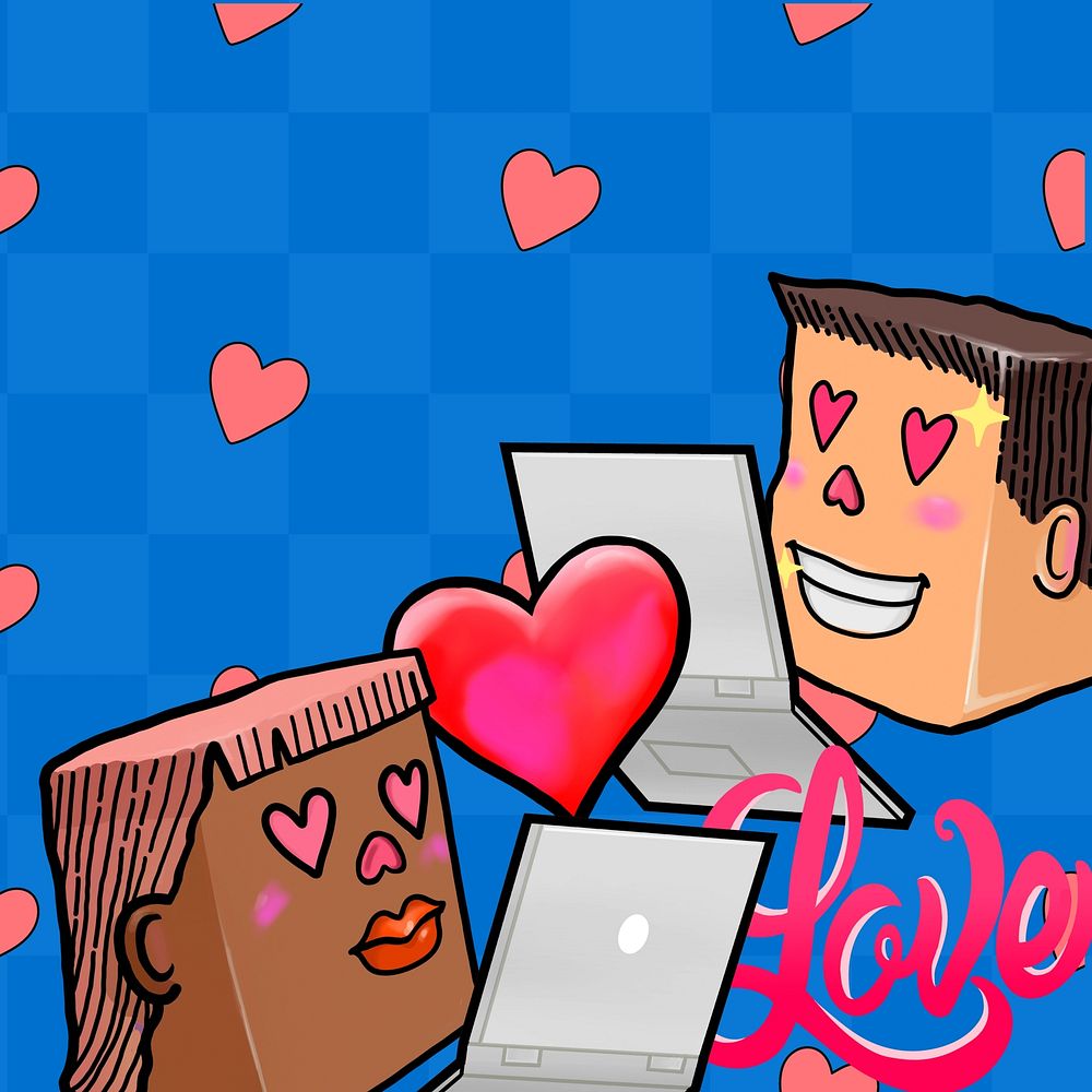 Online dating couple, love illustration