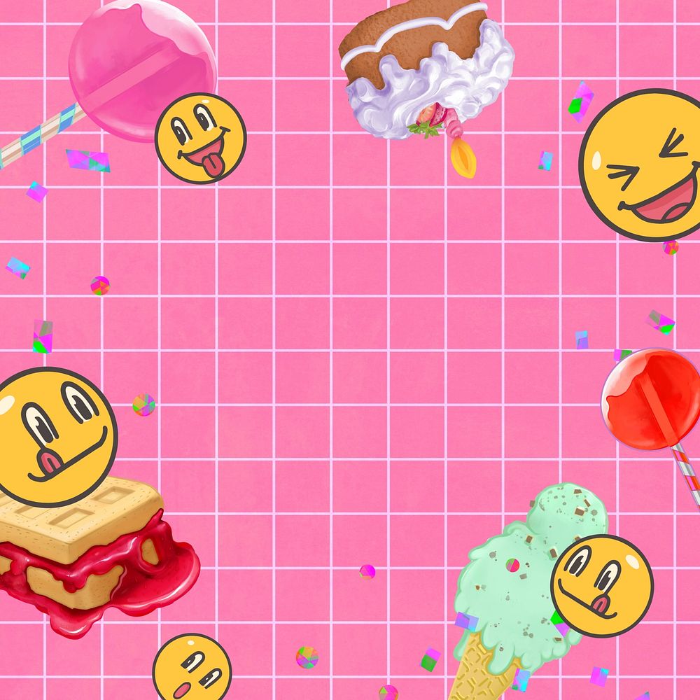 Funky food lover background, pink grid design