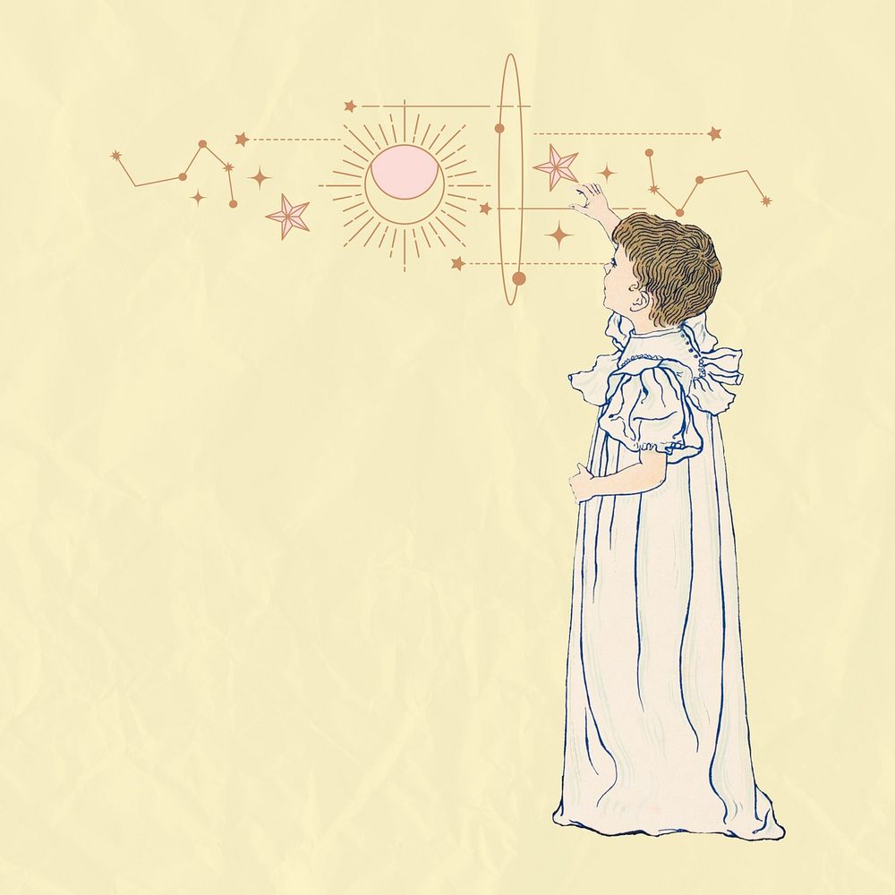 Vintage celestial stars background, little kid illustration, remixed by rawpixel