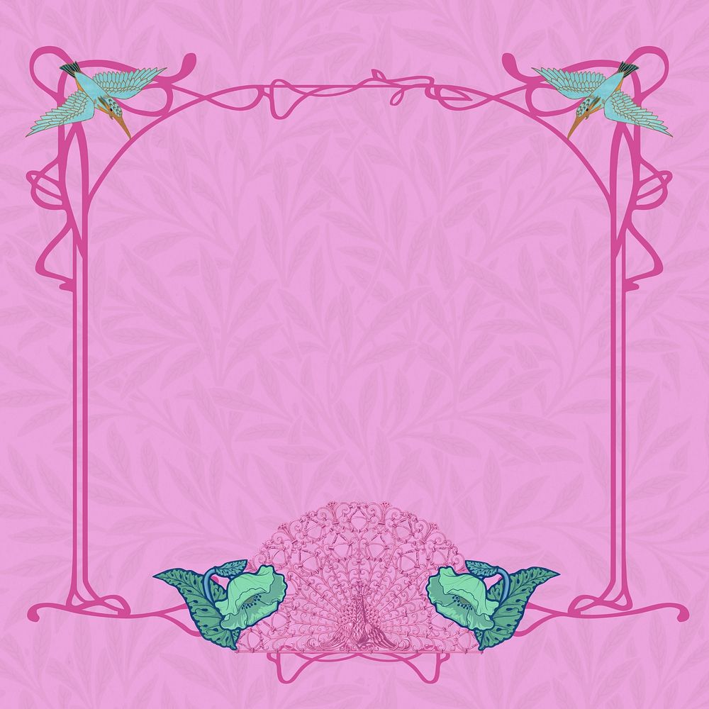 Pink ornament frame background, leafy patterned design, remixed by rawpixel
