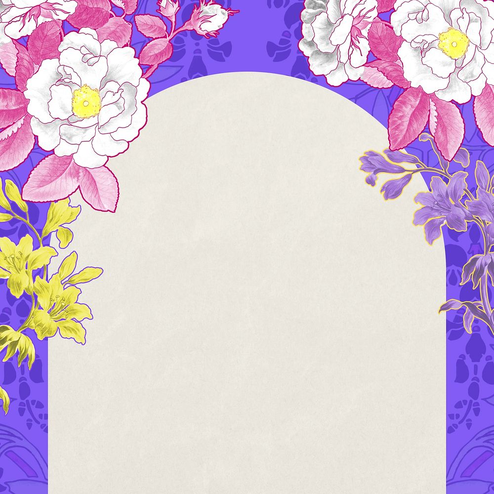 Purple floral frame background, vintage botanical illustration, remixed by rawpixel