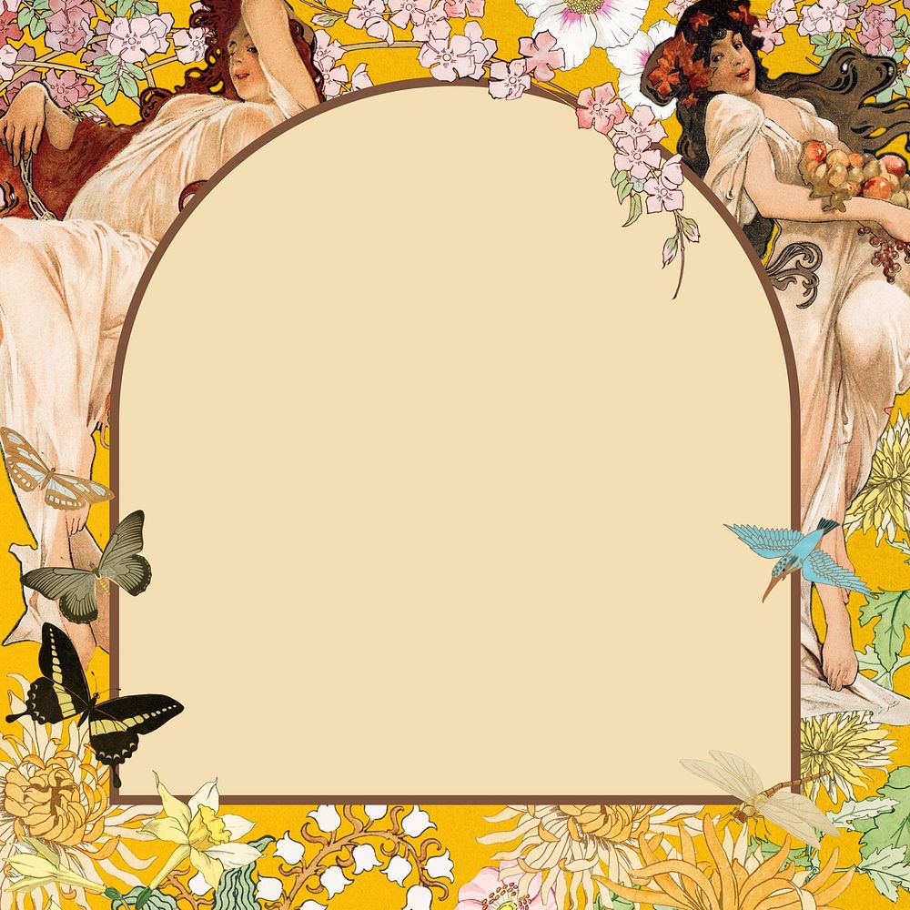 Vintage flower frame background, goddess illustrations, remixed from the artwork of Alphonse Mucha