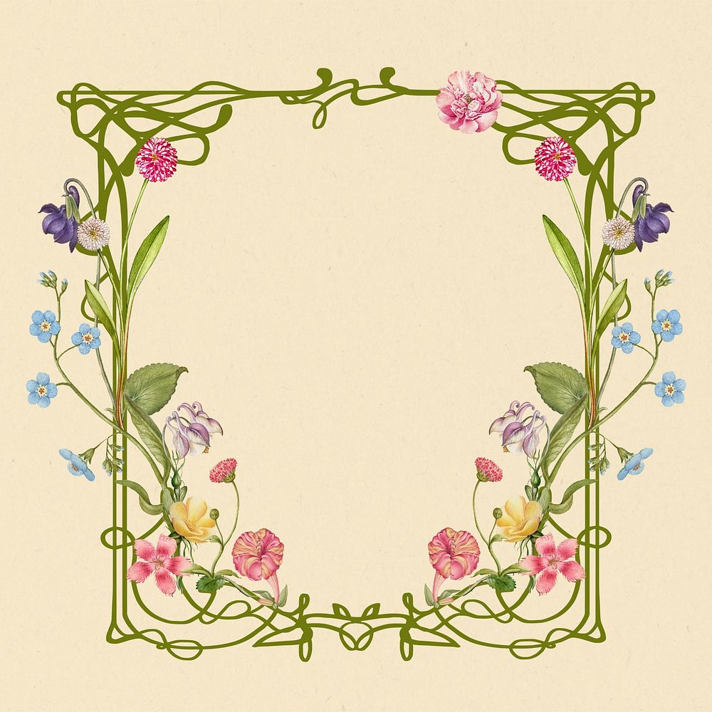 Floral frame, beige background design, remixed by rawpixel