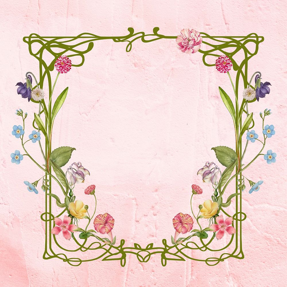 Pink textured background, floral frame design, remixed by rawpixel