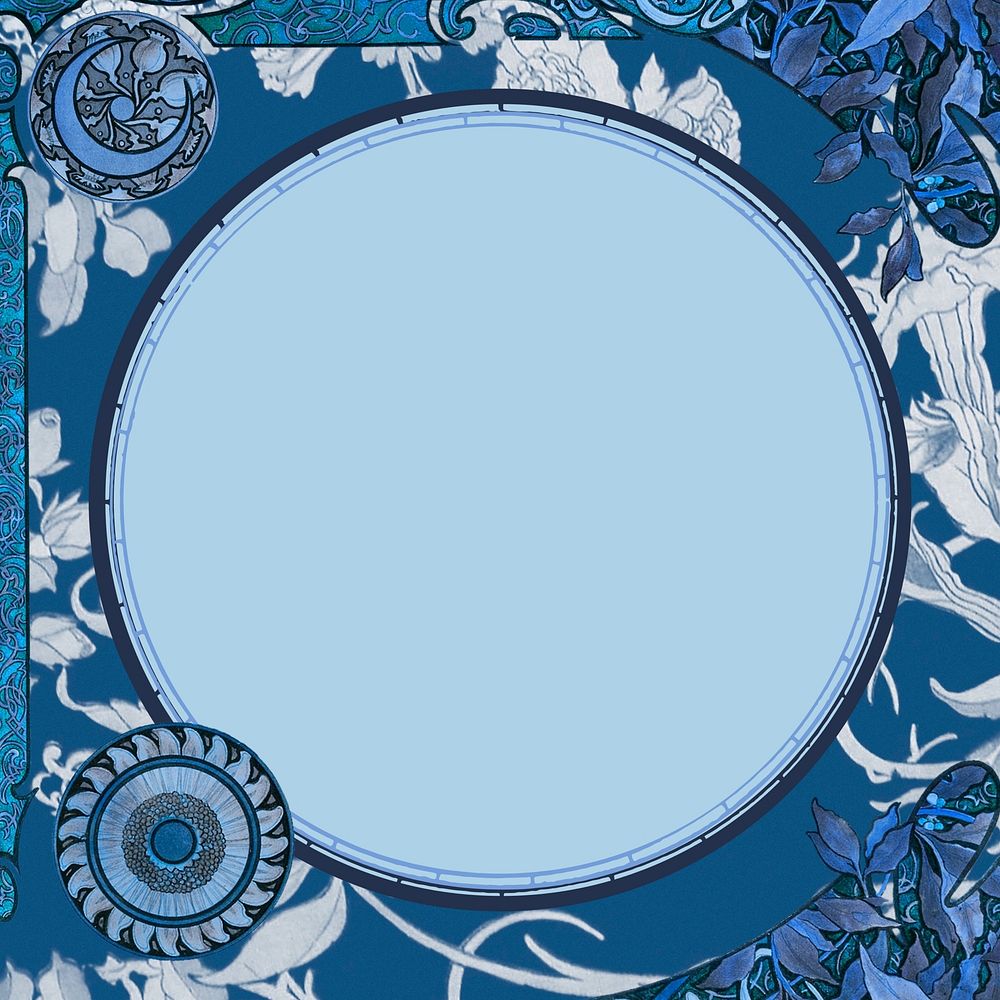 Art nouveau frame background, blue celestial illustration