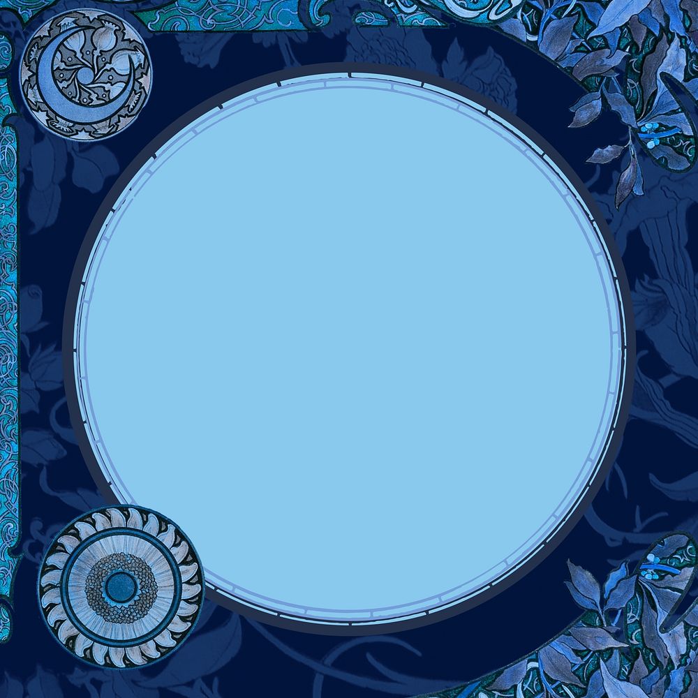 Art nouveau frame background, blue celestial illustration