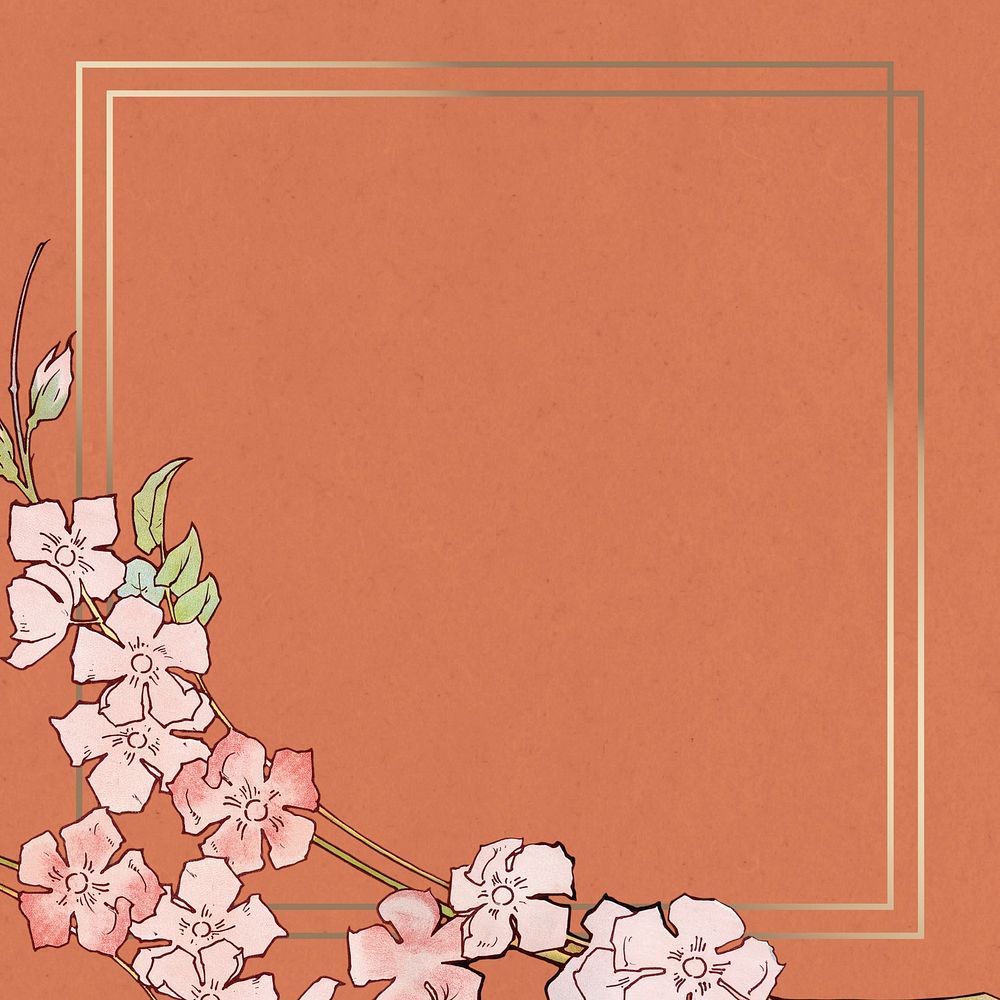 Brown flower frame background, orange textured design, remixed by rawpixel