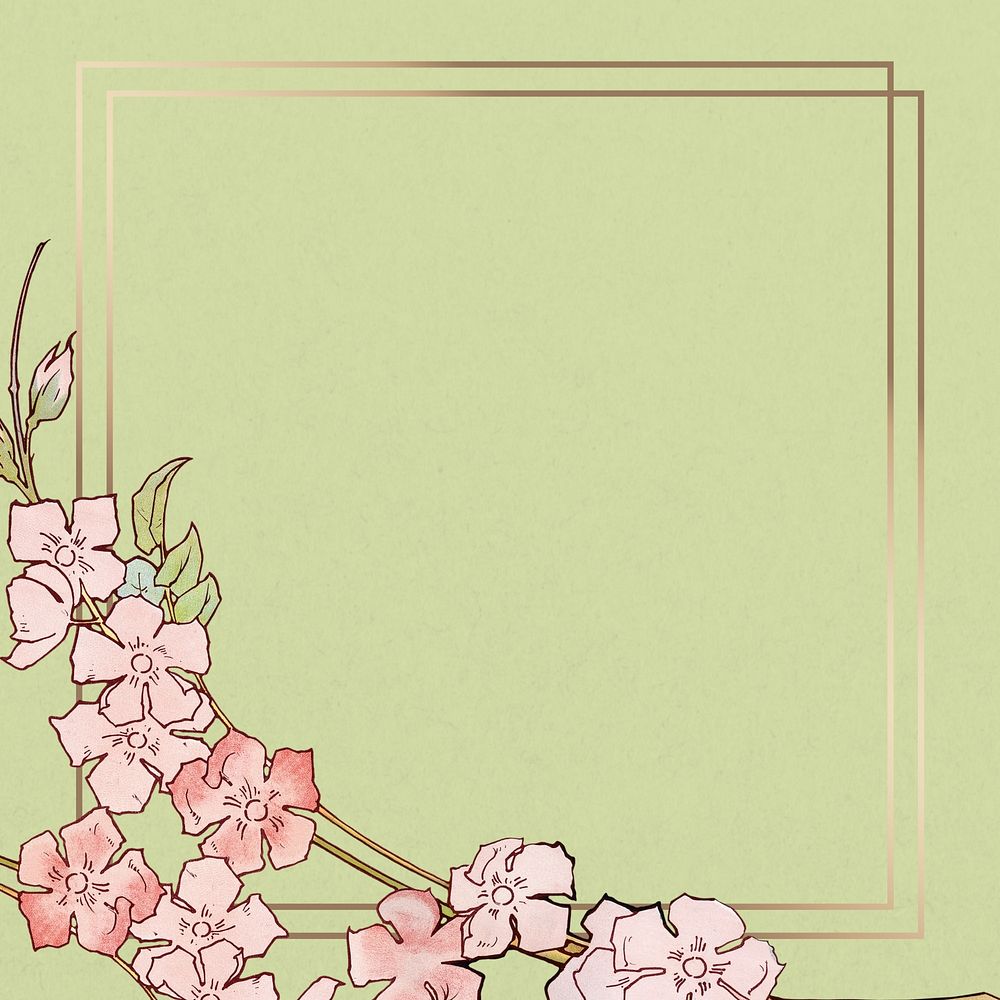 Vintage flower frame background, green textured design, remixed by rawpixel