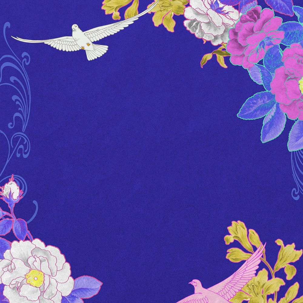 Blue background, botanical frame illustration, remixed by rawpixel