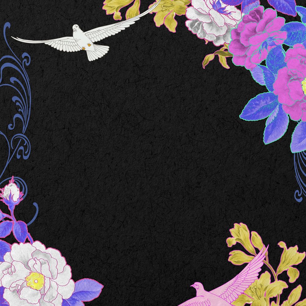 Natural frame, black background, botanical illustration, remixed by rawpixel