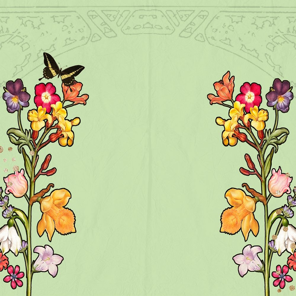 Colorful flower border, green background, remixed by rawpixel
