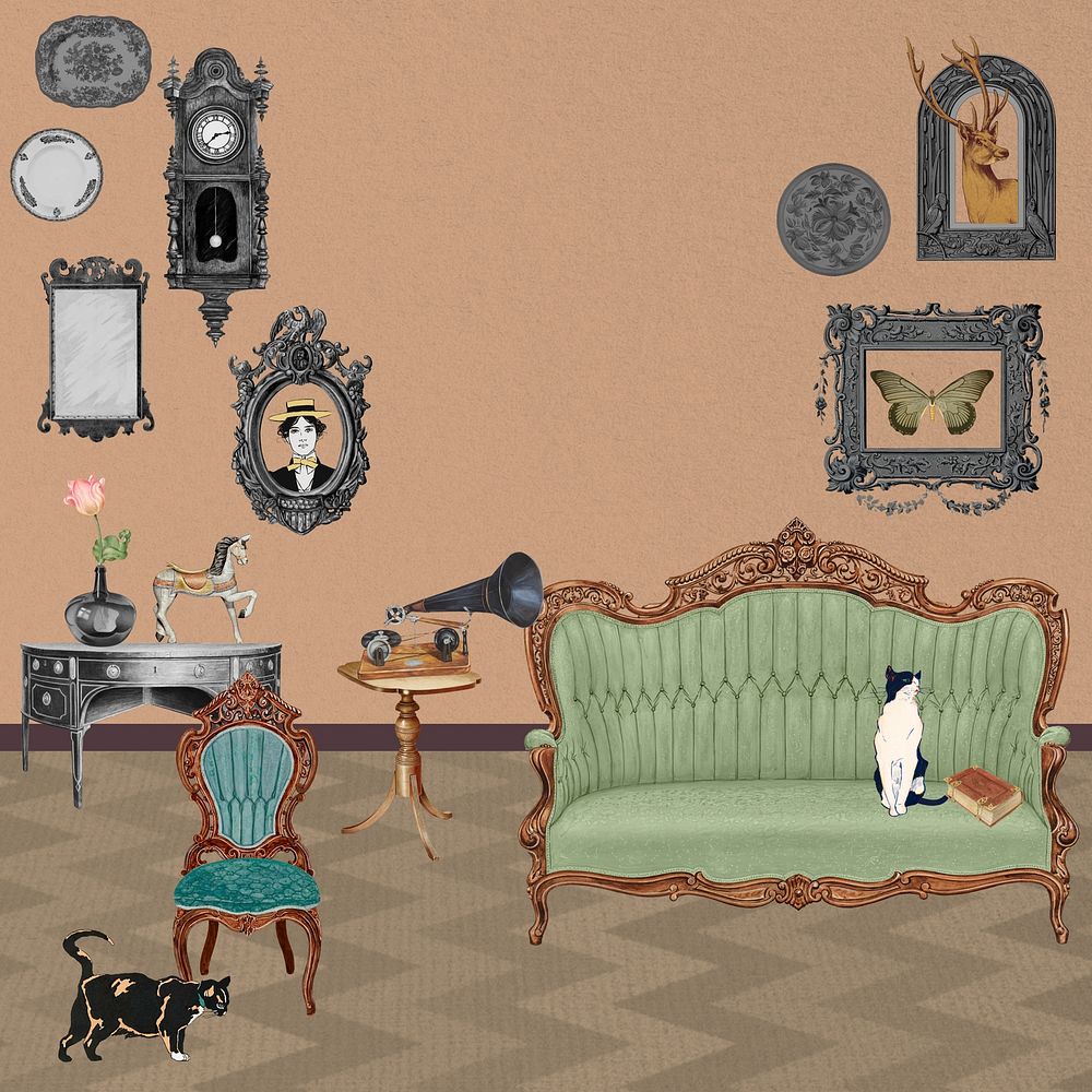 Cats in living room background, remixed by rawpixel