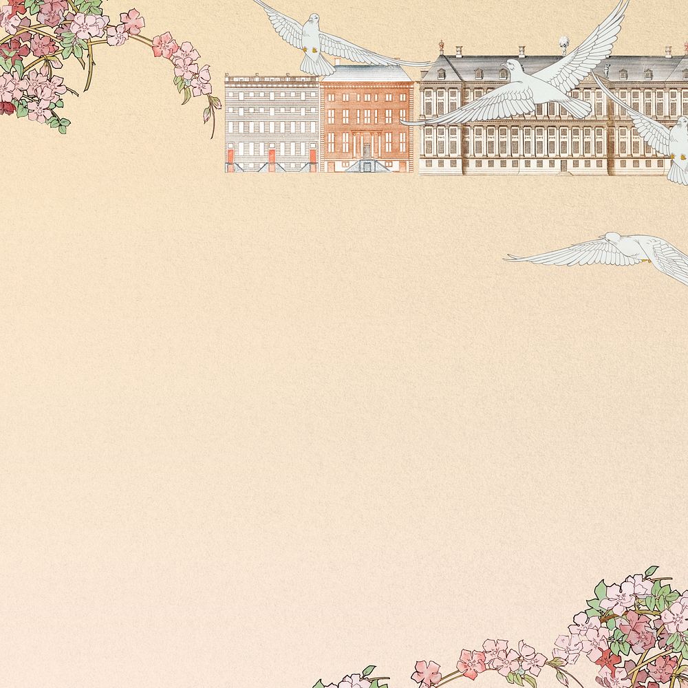Art Nouveau beige background, building border, remixed by rawpixel