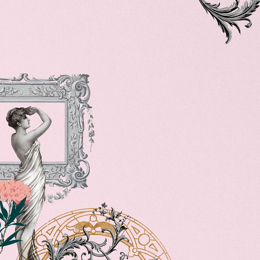 Pink art nouveau background, vintage woman and flower drawing, remixed by rawpixel