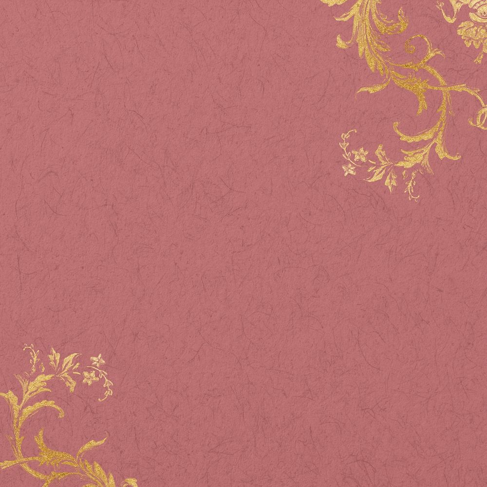 Textured pink background, gold flower border, remixed by rawpixel
