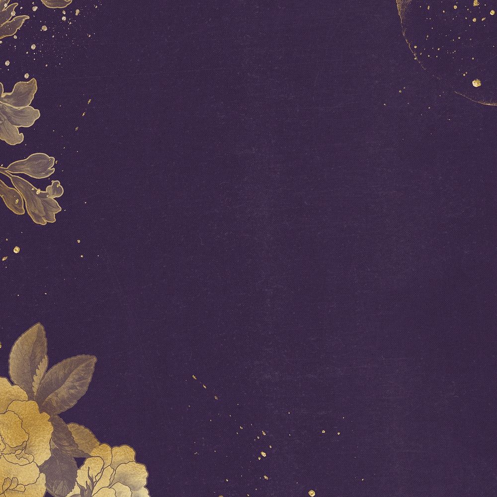 Purple background, gold flower border, remixed by rawpixel
