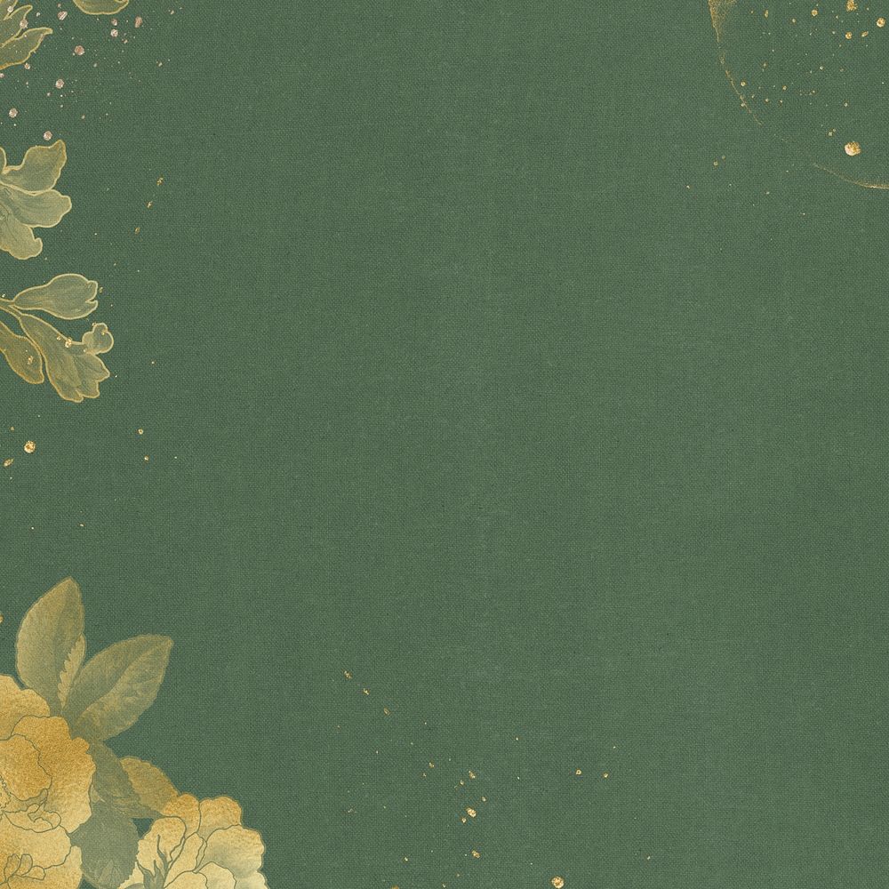Green background, gold flower border, remixed by rawpixel
