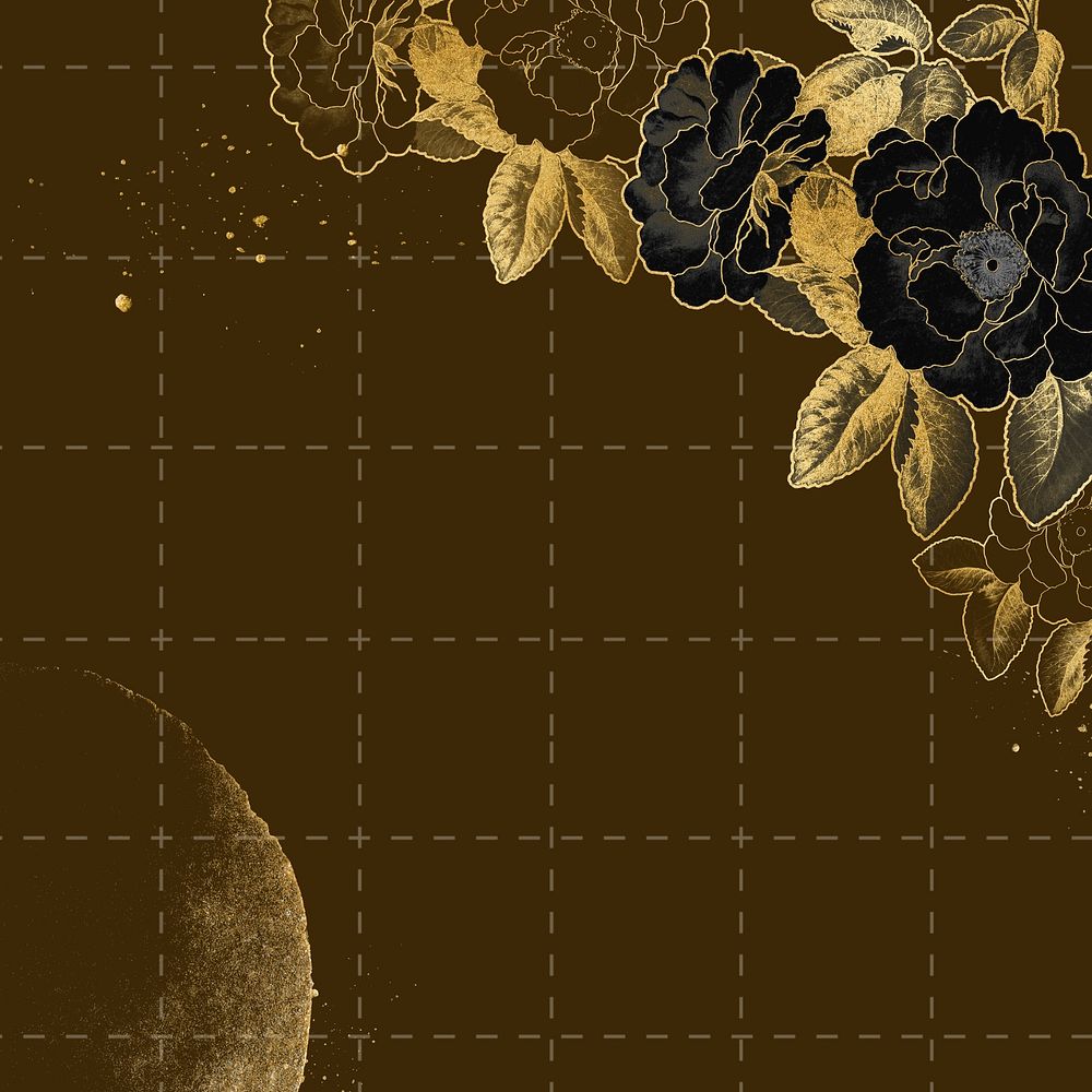 Brown grid background, black rose border, remixed by rawpixel