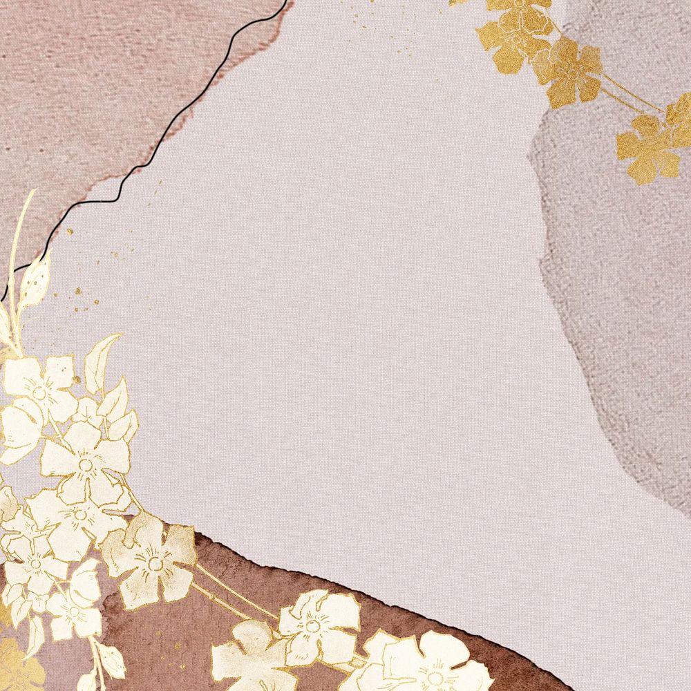 Watercolor brown background, gold flower border, remixed by rawpixel