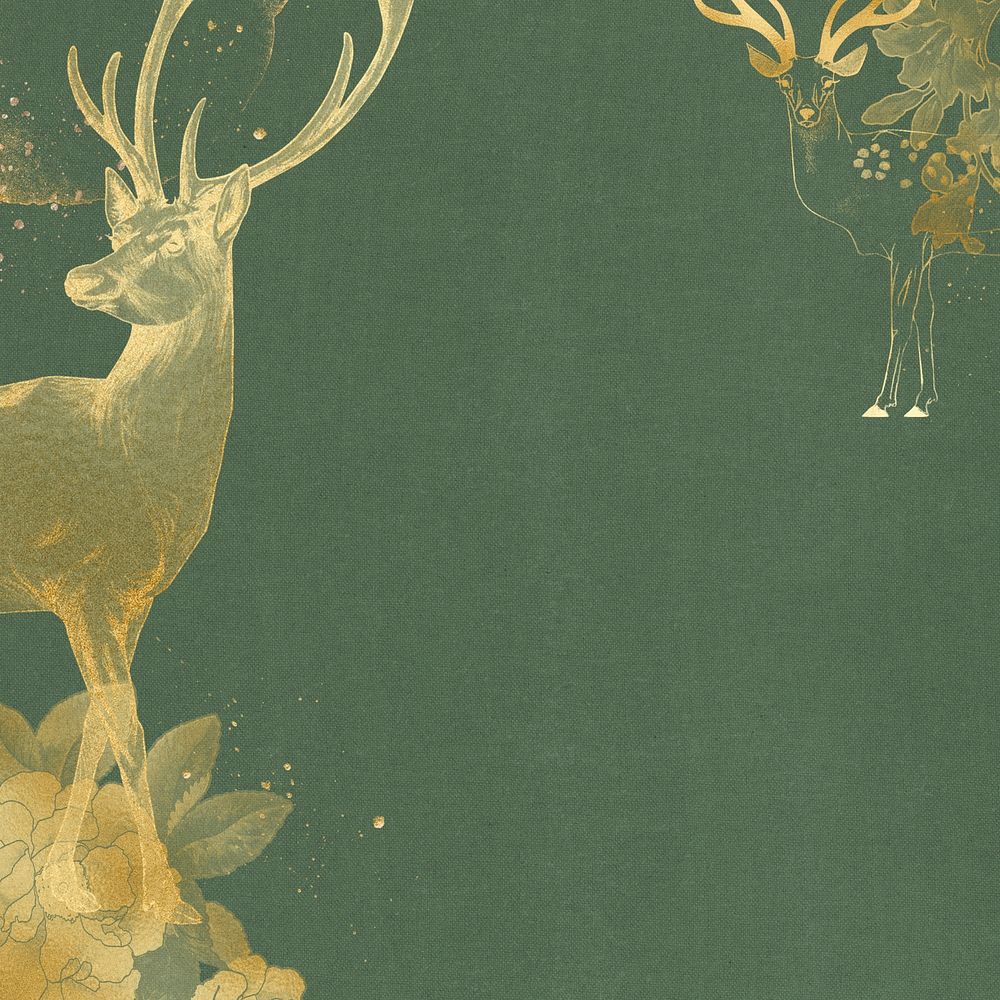 Green background, gold stag border, remixed by rawpixel