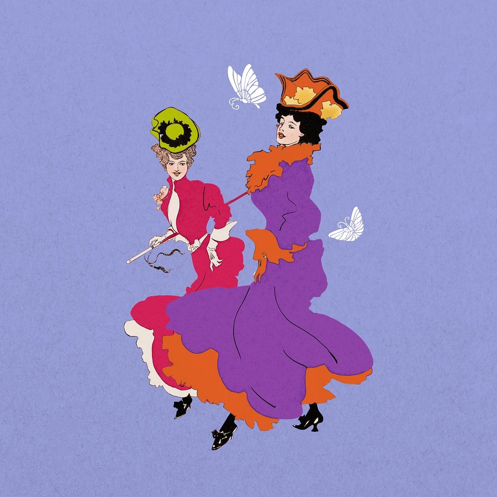 Colorful Victorian women, vintage illustration, remixed by rawpixel