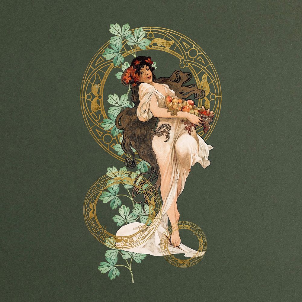 Vintage floral woman, remixed from the artwork of Alphonse Mucha