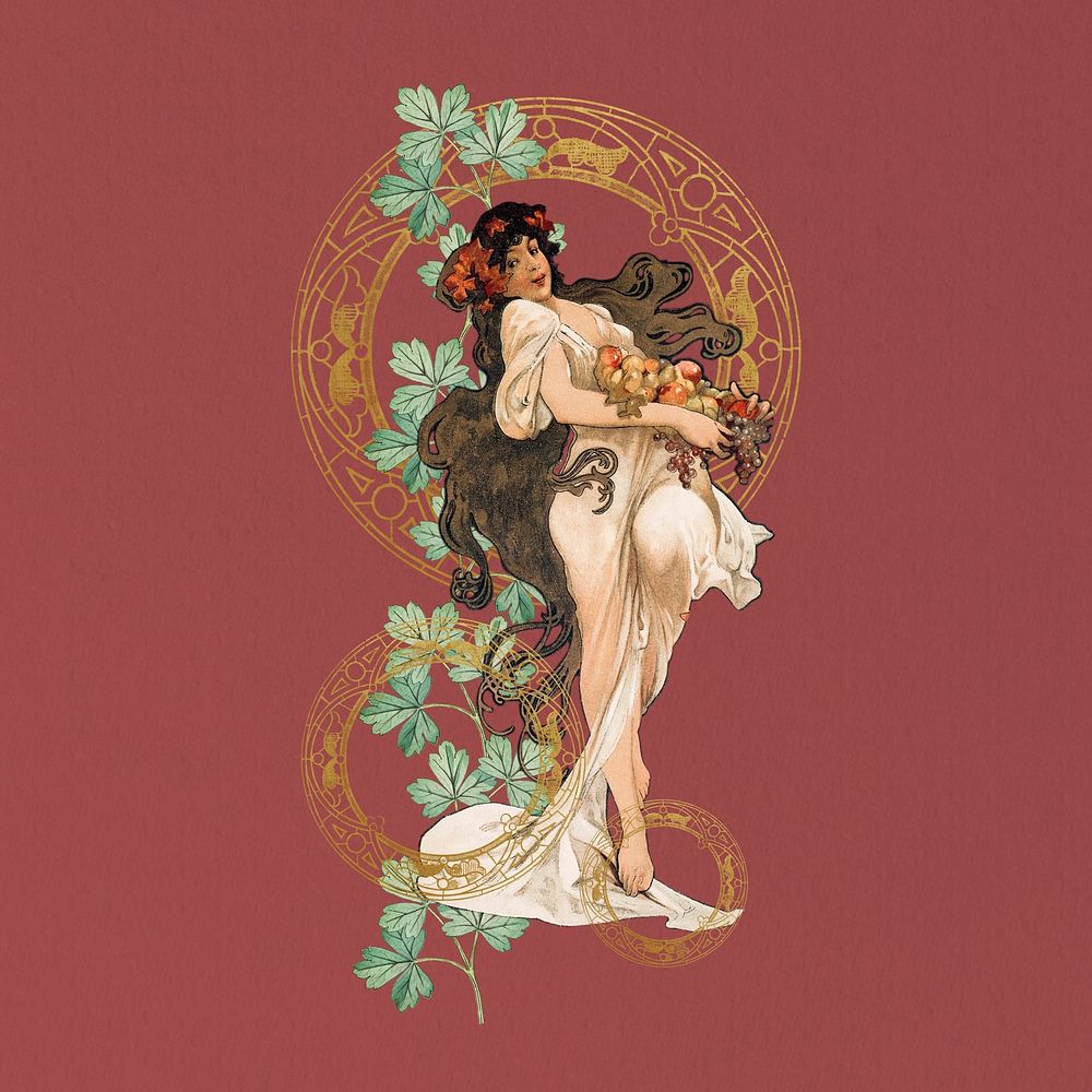 Vintage floral woman, remixed from the artwork of Alphonse Mucha