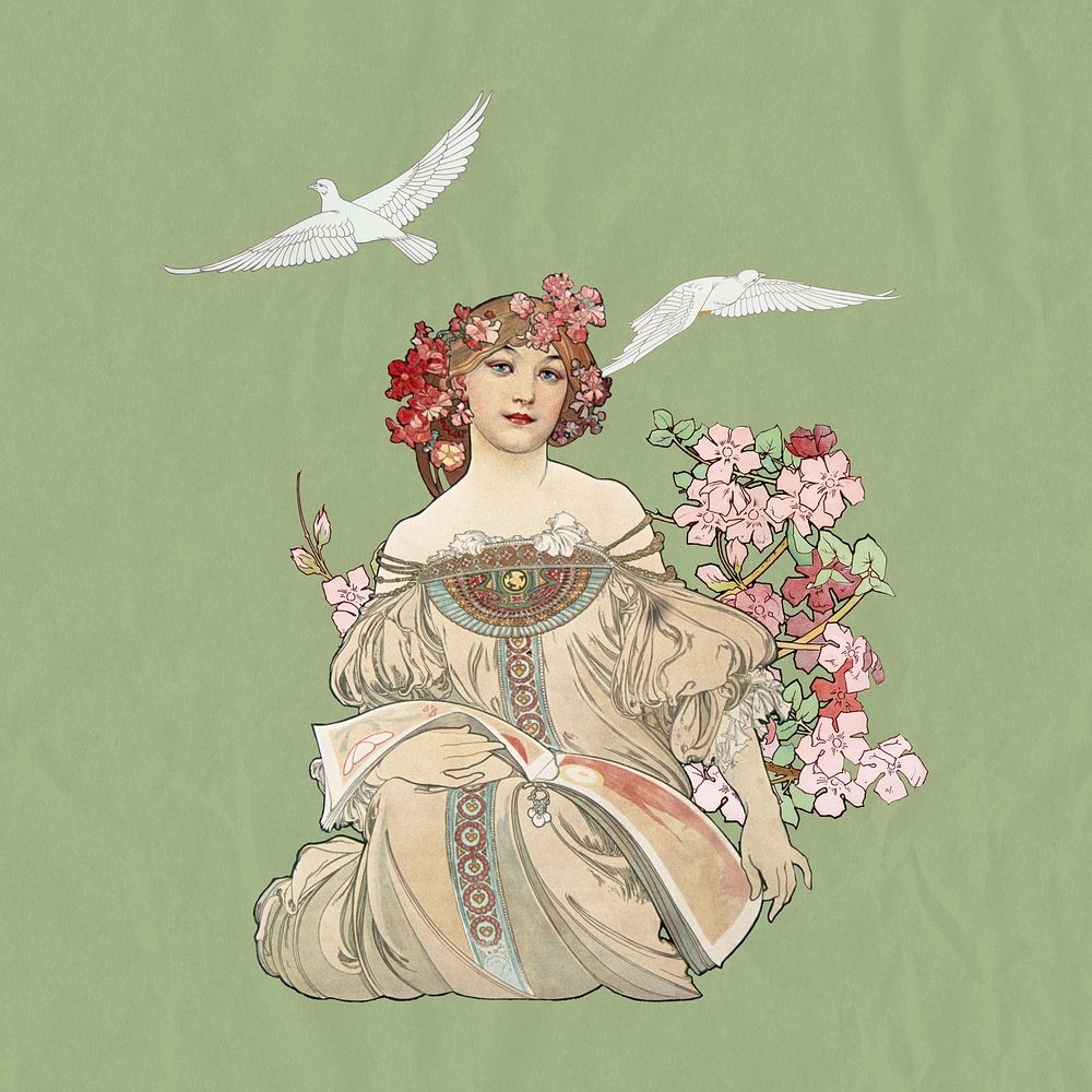 Alphonse Mucha's Daydream, vintage famous artwork, remixed by rawpixel