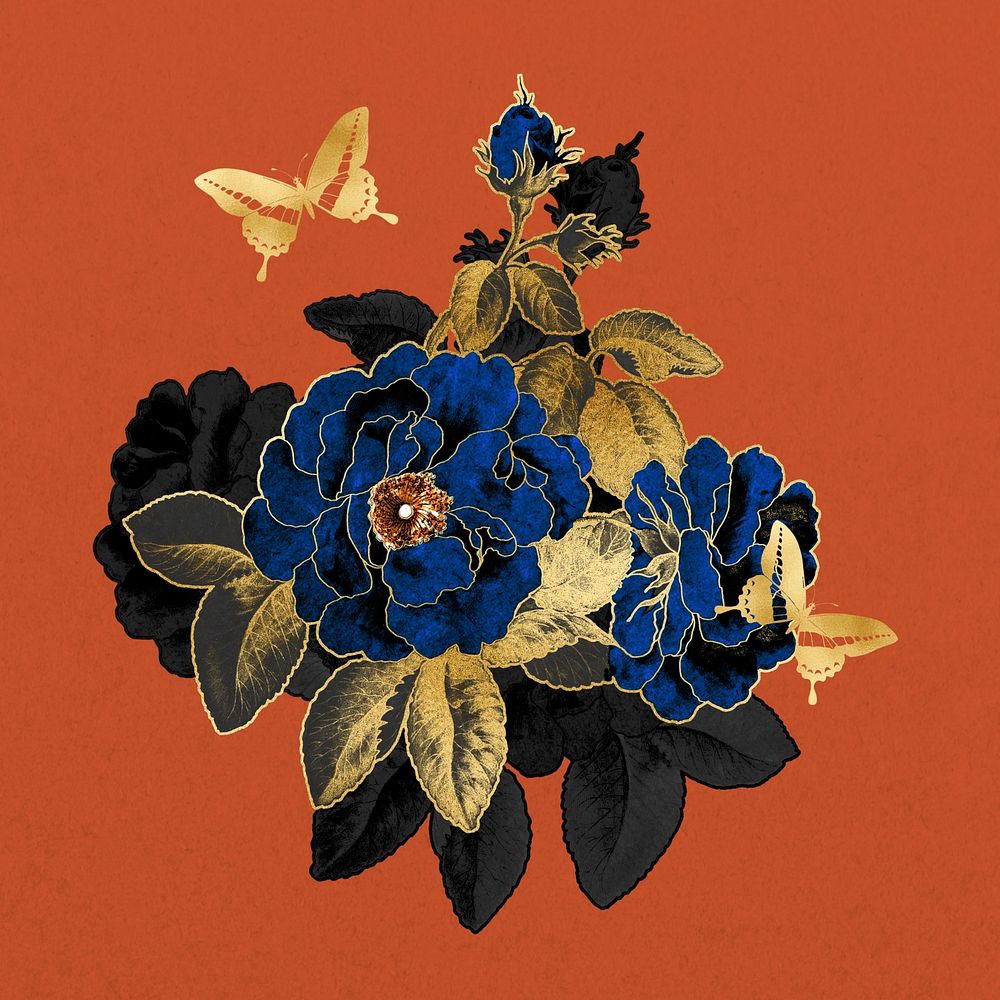 Blue rose illustration, remixed by rawpixel