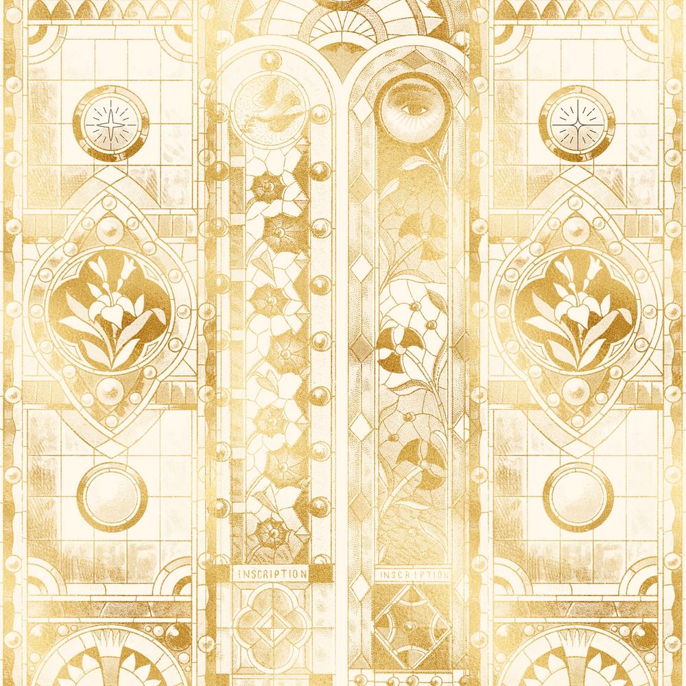 Gold church's stained glass background, aesthetic Art Nouveau design, remixed by rawpixel