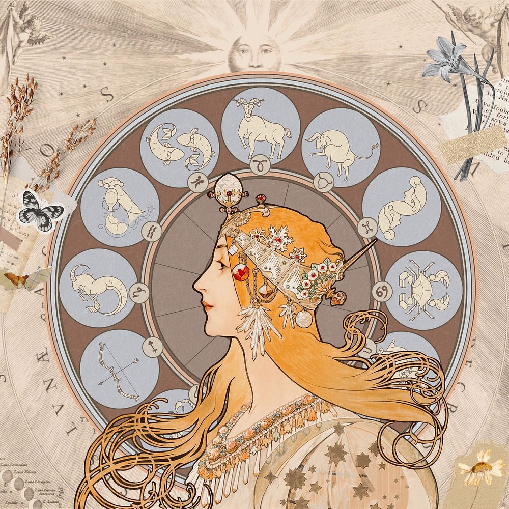 Alphonse Mucha's zodiac, famous Art Nouveau artwork, remixed by rawpixel