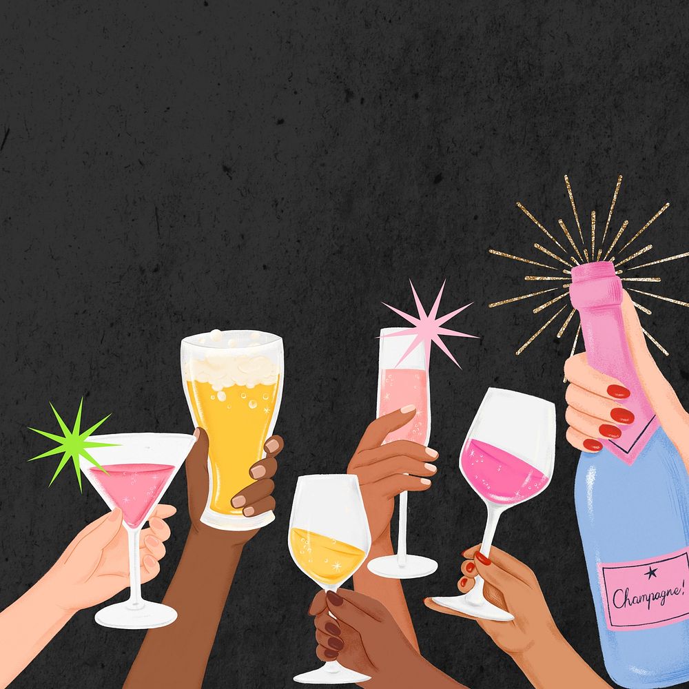 Party drinks border background, cute celebration illustration