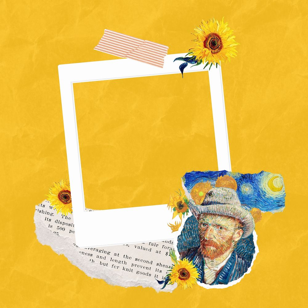 Instant photo frame, Van Gogh's self-portrait collage element, remixed by rawpixel