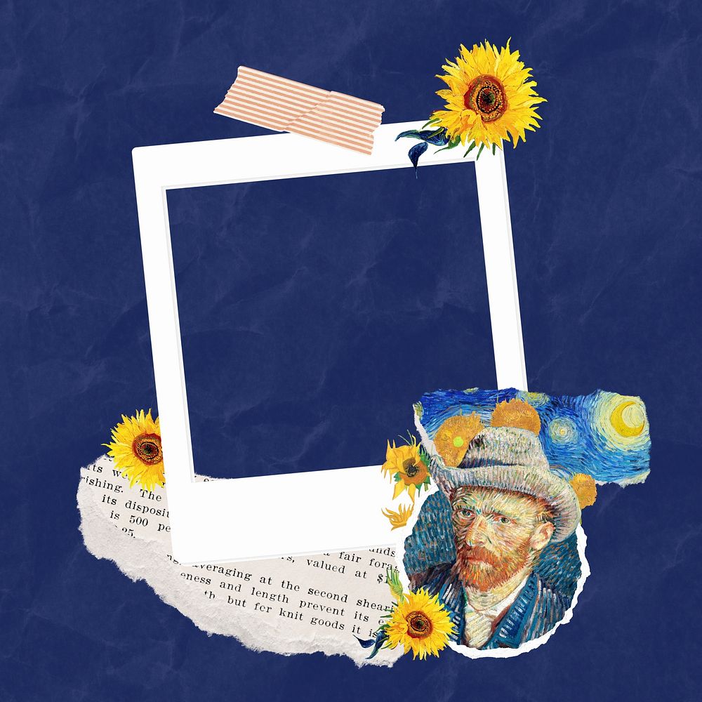 Instant picture frame, Van Gogh's self-portrait collage element, remixed by rawpixel