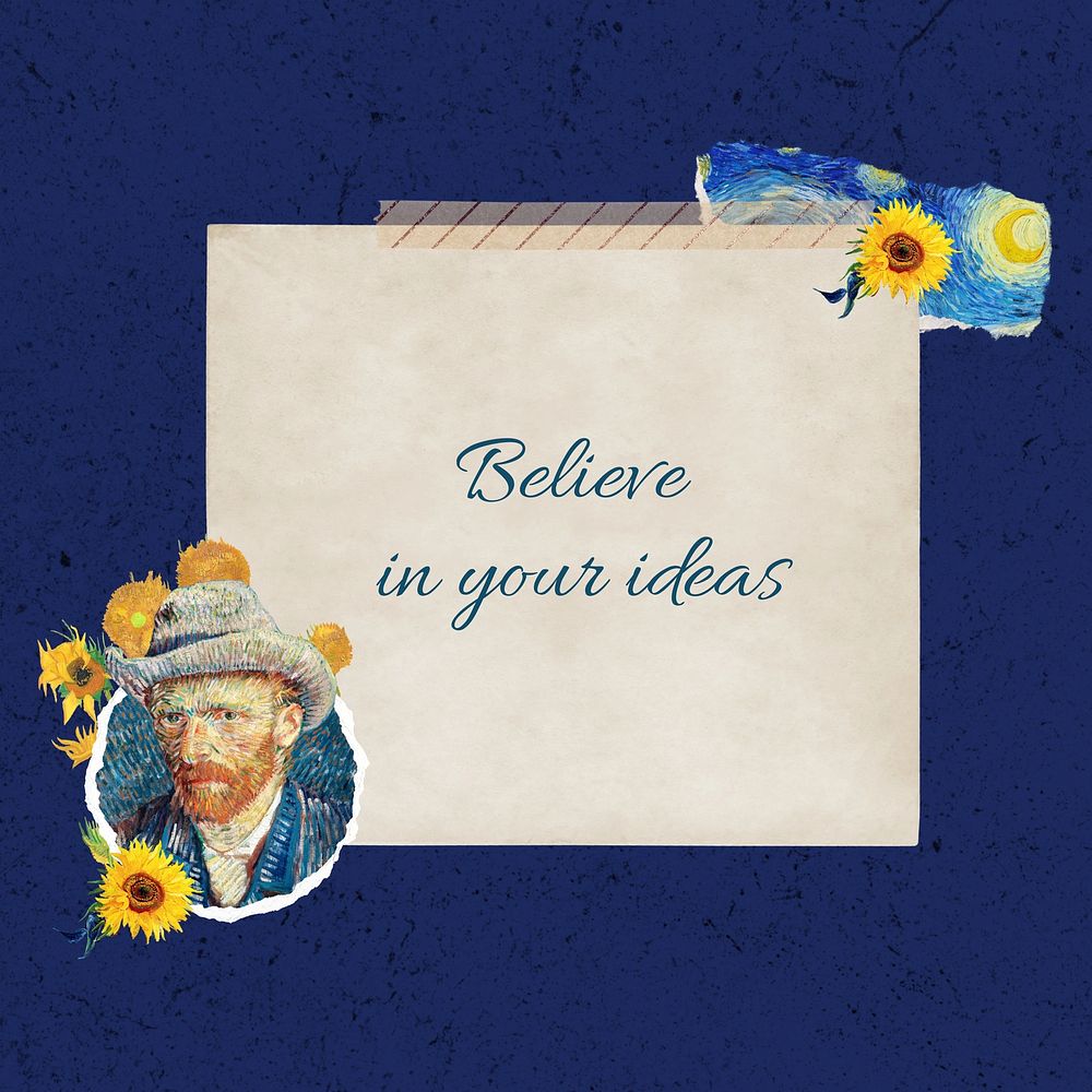Van Gogh's self-portrait notepaper, inspirational quote design, remixed by rawpixel