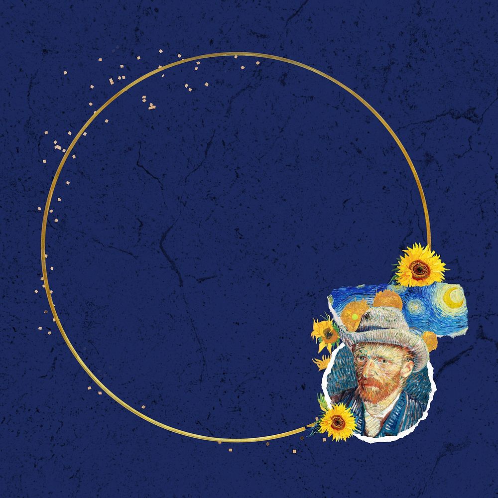 Round gold frame, Van Gogh's self-portrait collage design, remixed by rawpixel