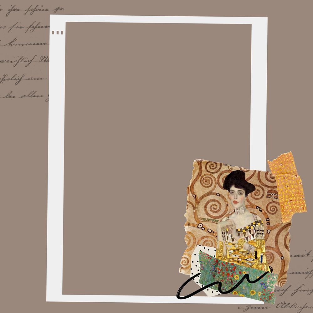 Gustav Klimt's white frame, famous painting collage design, remixed by rawpixel