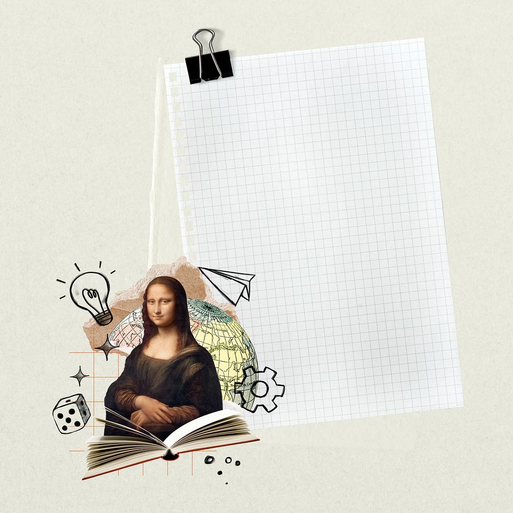 Mona Lisa white paper note. Leonardo da Vinci art remixed by rawpixel.