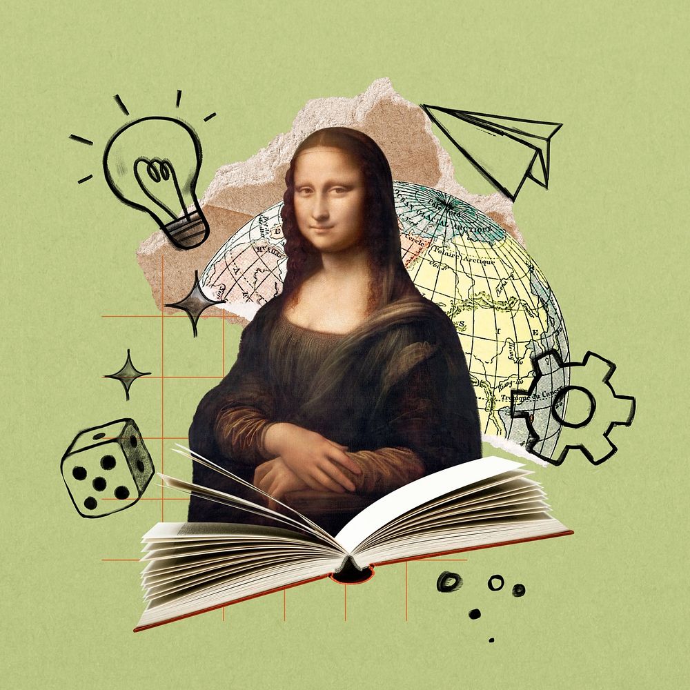 Mona Lisa collage element. Leonardo da Vinci art remixed by rawpixel.