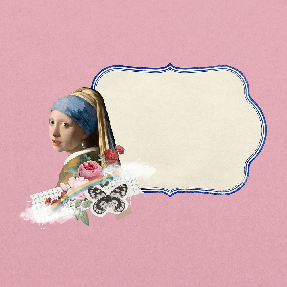 Vermeer girl label badge. Famous art remixed by rawpixel.