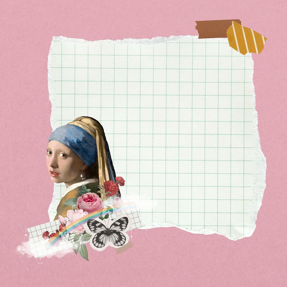 Vermeer girl grid paper note. Famous art remixed by rawpixel.
